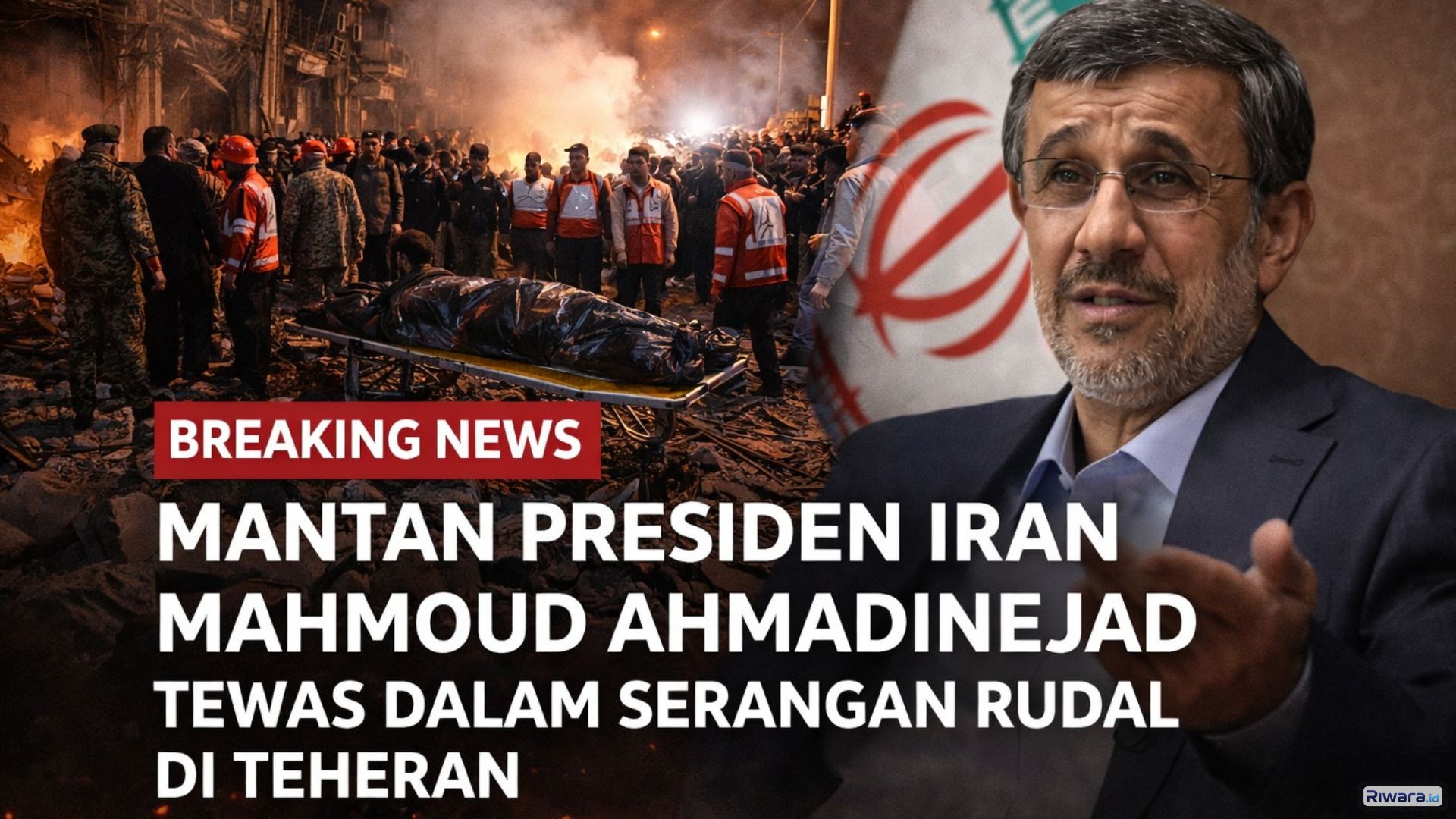 Ilistrasi Situasi mencekam di Teheran pasca-serangan rudal yang dilaporkan menewaskan mantan Presiden Iran, Mahmoud Ahmadinejad, Sabtu malam.